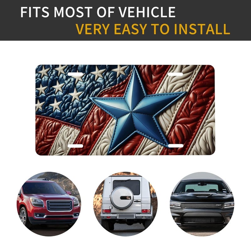 CTVSLFU Front License Plate Cover – Aluminum Metal Car Accessory, Rust-Proof Novelty Vanity Tag Decor for Men & Women, 6x12 with 4 Holes - Vintage Stars and Stripes 007 - Image 4